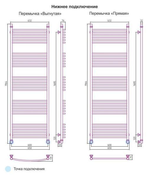 Полотенцесушитель водяной Сунержа Богема 1800x600 хром выгнутый