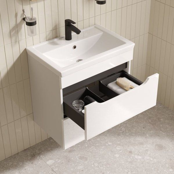 Тумба с умывальником, подвесная, 60 см, белый, Ray, IDDIS, RAY60W0i95K