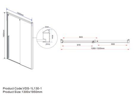 Душевая дверь Vincea Lugano VDS-1L-1 130x195 прозрачное, хром