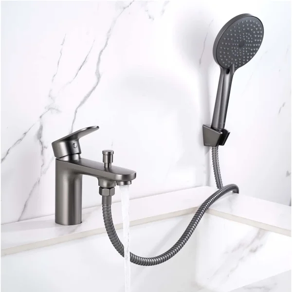 Смеситель на борт ванны Aquatek Ника AQ1844BGM с душевым гарнитуром, оружейная сталь матовый