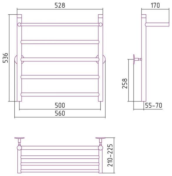 Полотенцесушитель водяной Стилье Универсал-54 60х50 с полкой, хром