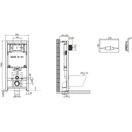 Комплект унитаз Jacob Delafon Brive E21733RU-00 + инсталляция + кнопка + крышка