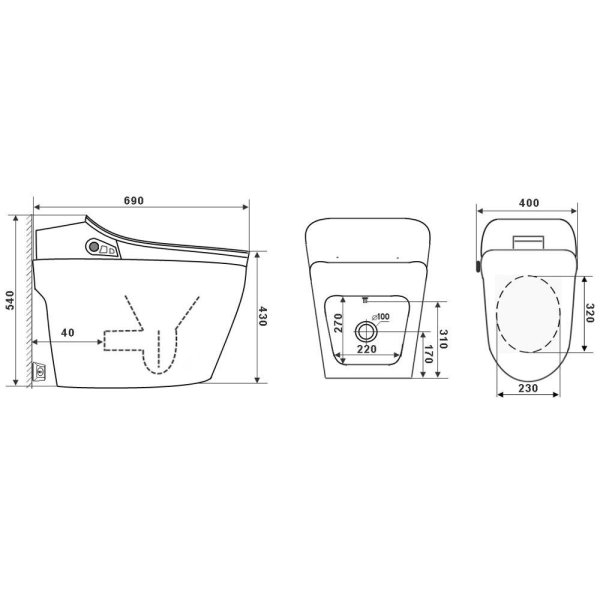 Электронный унитаз-биде TIMO 690*400*540 (ТЕ-721)