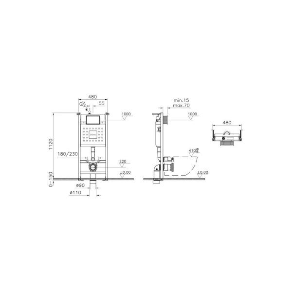 Система инсталляции для унитазов VitrA Core 800-1874 и панель смыва Root R 740-2211 черный матовый