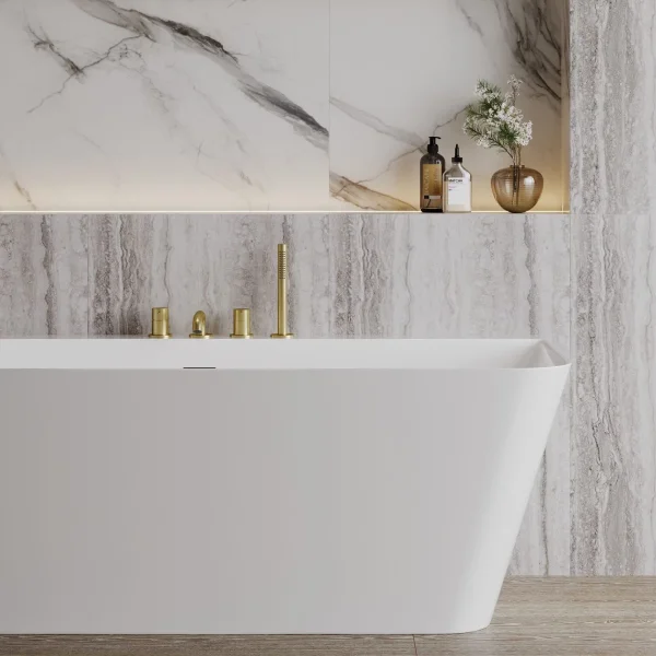 Смеситель на борт ванны AQUAme Siena AQM6219BG с душевым гарнитуром, золотой матовый