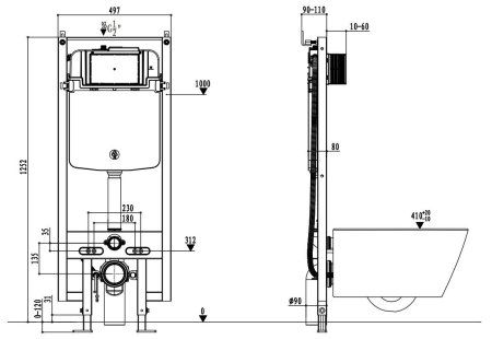 Умный подвесной унитаз AKB2130H с инсталляцией и сенсорной клавишей