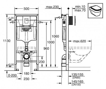 Комплект Jacob Delafon Escale E1306-00 + Система инсталляции для унитазов Grohe Rapid SL