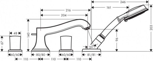 Смеситель Hansgrohe Metropol 31315000 на борт ванны