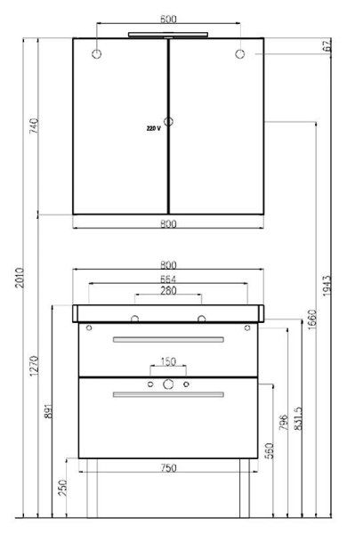 Мебель для ванной Villeroy & Boch 2Day2 80 белая глянцевая