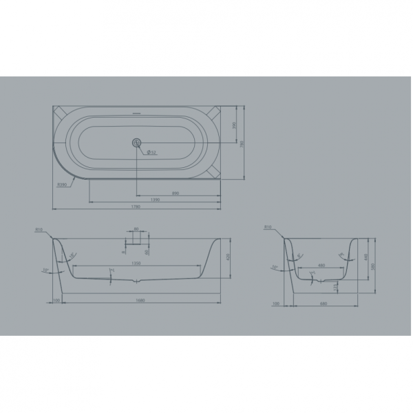 Акриловая ванна Knief Fresh Left 0100-233 180x80 пристенная, угол справа, белый