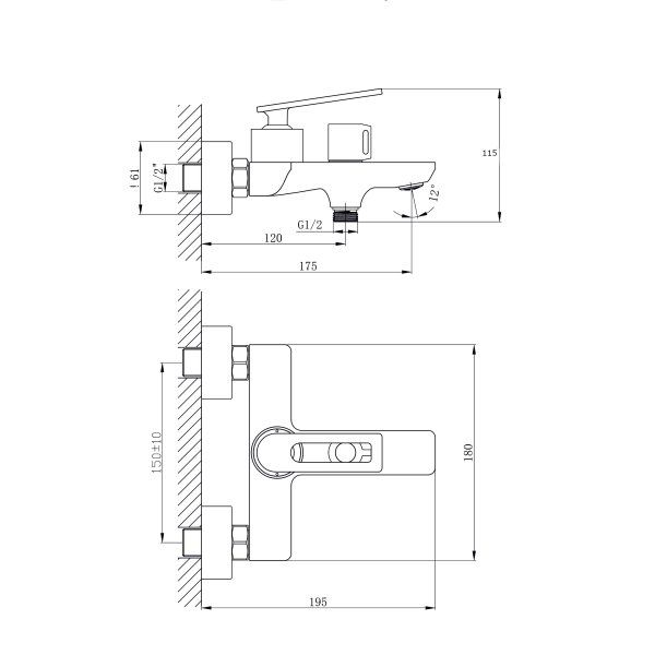 Смеситель для ванны с коротким изливом RUSH Palm (PL2530-44)