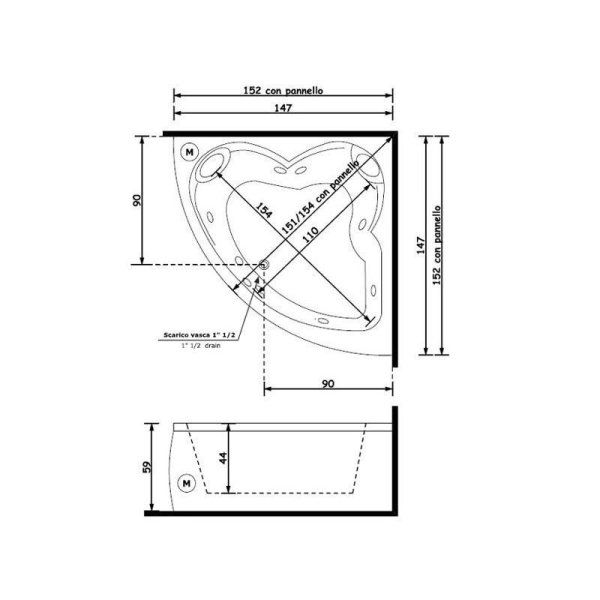 Акриловая ванна Gruppo Treesse Dafne V724E/V724F/BVP/MIX 150х150 с гидромассажем