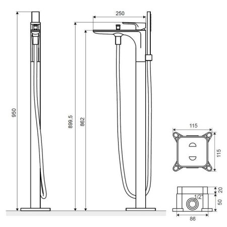 Смеситель для ванны отдельностоящий Excellent Keria AREX.2055CR хром