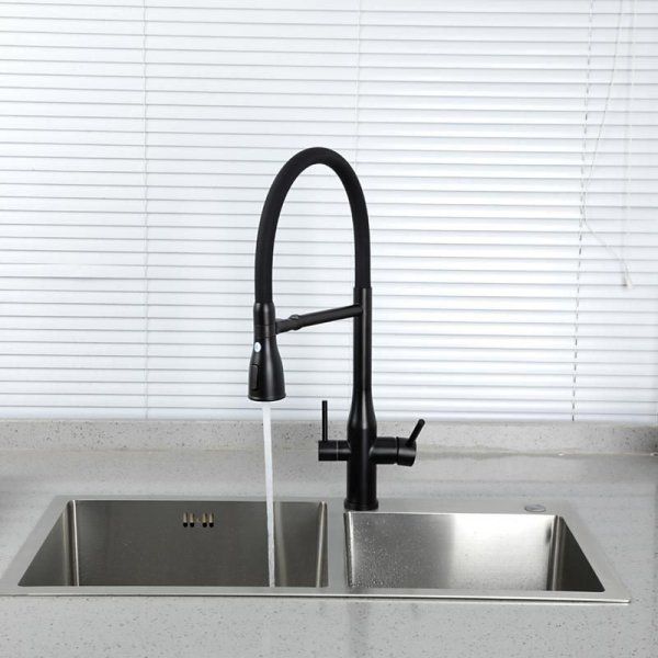 Смеситель для кухонной мойки Gappo G99-76 G4399-76 с гибким изливом и подключением фильтра питьевой воды, черный