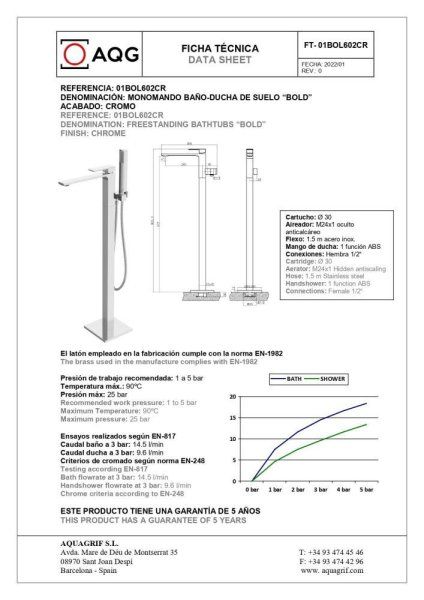 Смеситель AQG Bold 01BOL602CR для ванны, хром