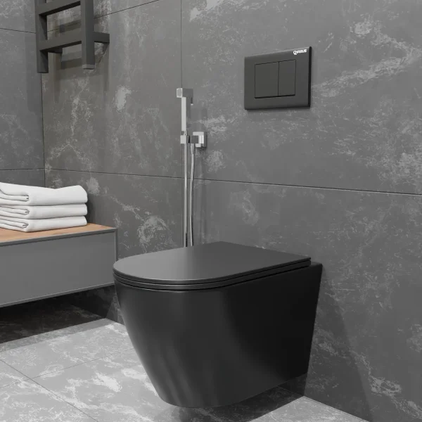 Унитаз подвесной Charus Estella EWC700-121B безободковый, с сиденьем микролифт, черный матовый