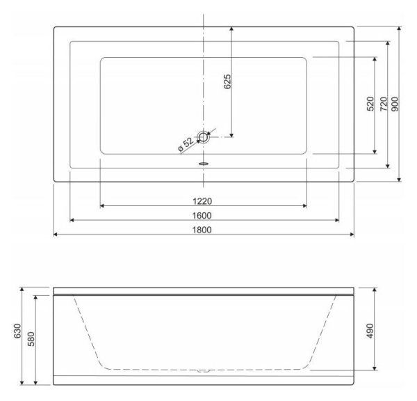 Акриловая ванна Cezares Plane PLANE-180-90-49 180x90