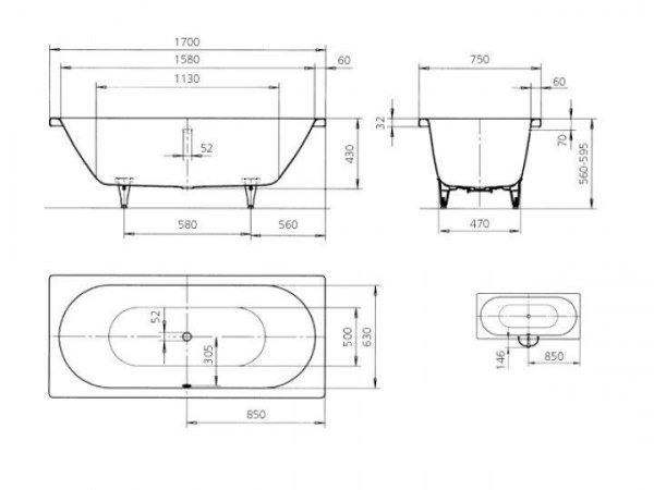 Ванна стальная Kaldewei Classic Duo 107 170x75 см Anti-slip