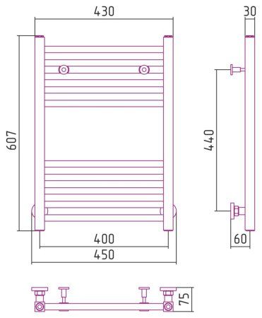 Полотенцесушитель водяной Сунержа Модус 31-0250-6040 600x400 черный матовый