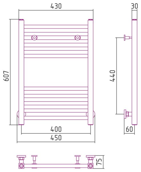 Полотенцесушитель водяной Сунержа Модус 15-0250-6040 600x400 тёмный титан муар