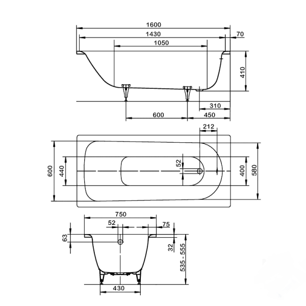 Ванна стальная Kaldewei Saniform Plus 372-1 160x75 см Anti-slip