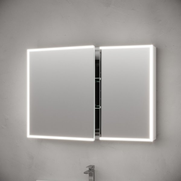 Зеркальный шкаф для ванной комнаты из алюминия SANCOS Evoke1000x700х136 мм с LED подсветкой,  SC80100