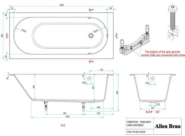 Ванна из искусственного камня Allen Brau Evo Oberon 180x80 2.3EV03.20