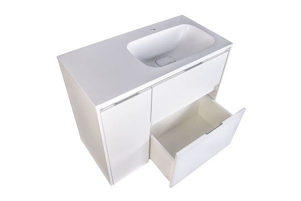 Тумба напольная "Барселона 90" правая (2 ящ.) с выкатной корзиной, Люкс белая, Plus Style Line СС-00002280