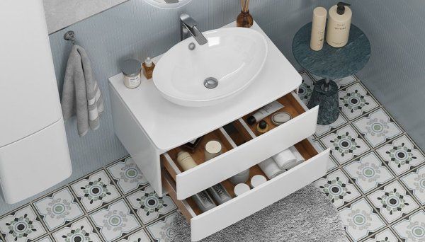 Тумба под раковину Velvex Luna 800-0-2 со столешницей навесная белый (tp.LUN.80.2Y)