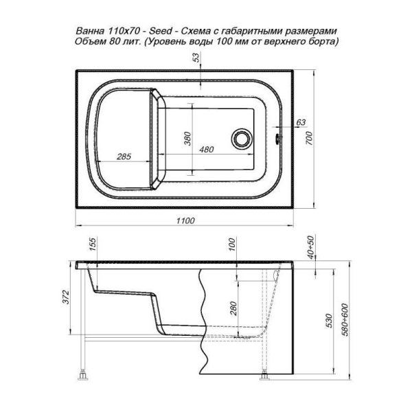 Акриловая ванна Aquanet Seed 00246133 110х70 с сиденьем