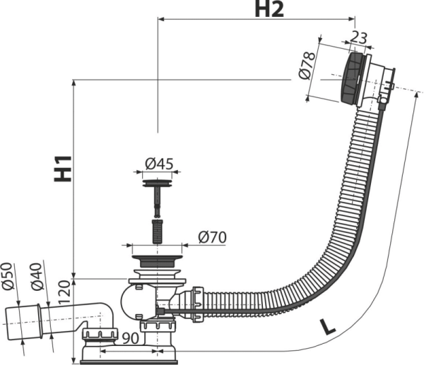Слив-перелив AlcaPlast  A55BLACK-60 черный матовый