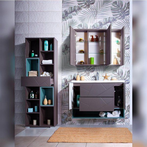 Тумба с раковиной и нишей Бриклаер КРИСТАЛЛ 100, графит/муссон