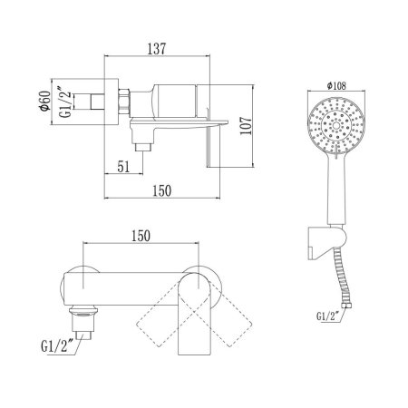 Смеситель для ванны Savol (S-601808)