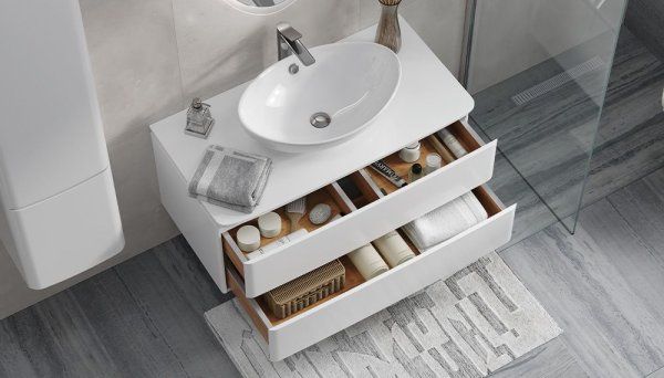 Тумба под раковину Velvex Luna 1000-0-2 со столешницей навесная белый (tp.LUN.100.2Y)