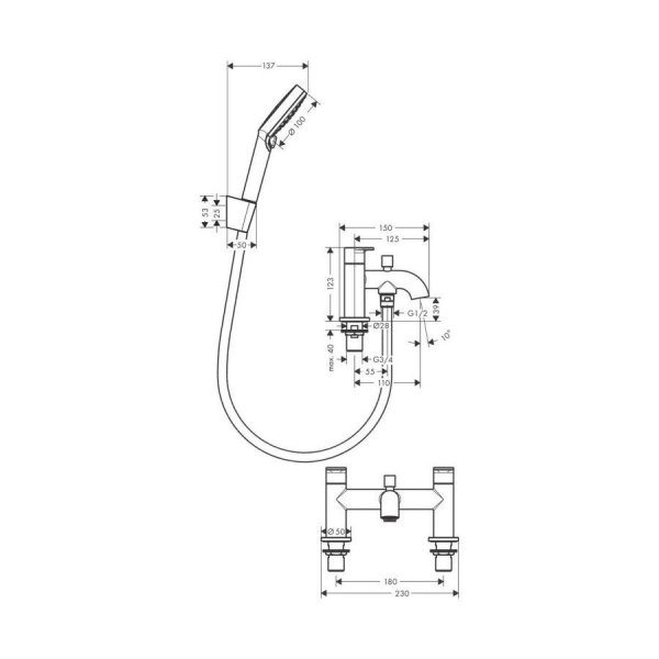 Смеситель Hansgrohe Vernis Blend 71461670 на борт ванны, матовый черный