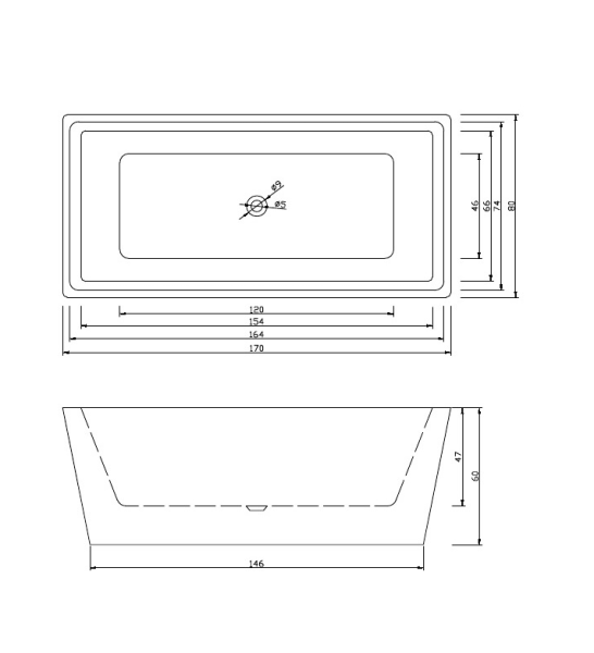Акриловая ванна Cerutti SPA Albano B-7104 170x80 отдельностоящая