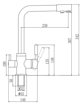 Смеситель для кухонной мойки под фильтр питьевой воды Savol (S-L1801H-1)