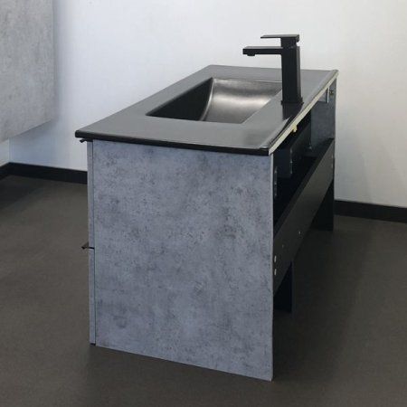 Тумба-умывальник COMFORTY "Франкфурт-90" бетон светлый с раковиной  COMFORTY 90E черная матовая