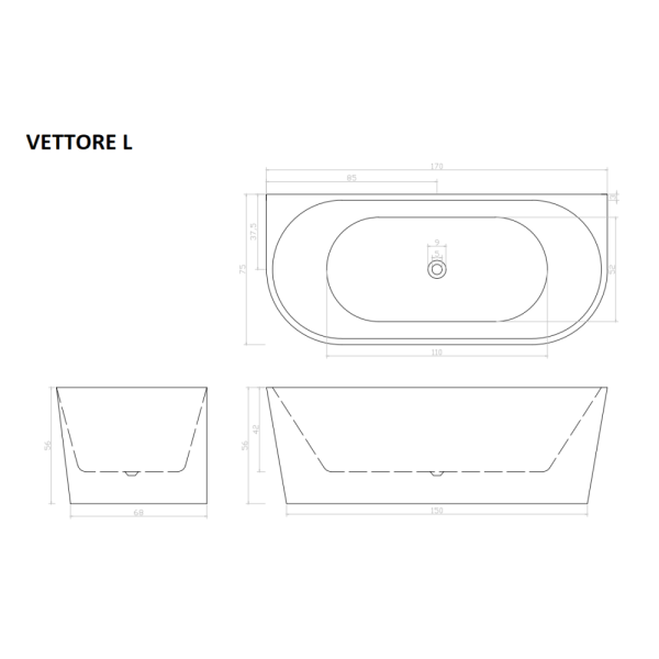 Акриловая ванна Cerutti SPA Vettore W CT9345 170x75