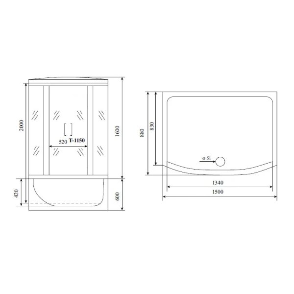 Душевая кабина Timo Standart 150*88*220  (T-1150)