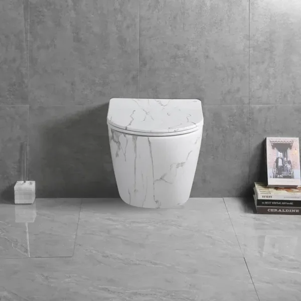 Унитаз подвесной Ceruttispa Sella Aria CT9532 безободковый, торнадо, с сиденьем микролифт, белый мрамор