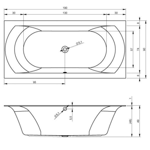 Ванна акриловая Riho Linares BT4800500000000 190x90 с тонким бортом
