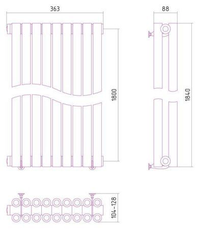 Дизайн-радиатор Сунержа Эстет 1800х363 хром (9 секции) водяной