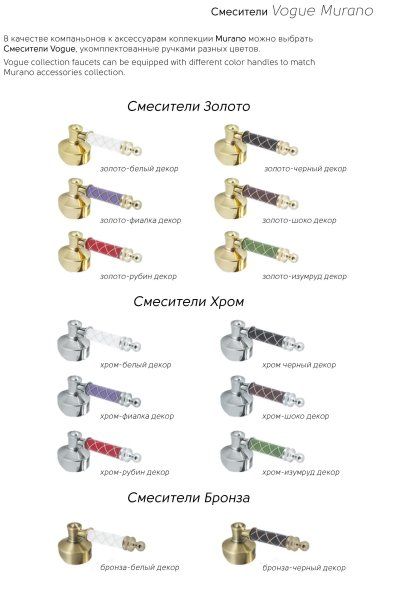 Смеситель Boheme Vogue 223-MR-W для ванны с душем, хром, ручка Murano white