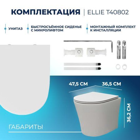 Унитаз подвесной Teymi Ellie безободковый, сиденье микролифт T40802
