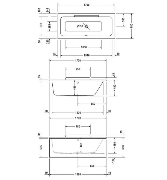Акриловая ванна Duravit DuraStyle 700297000000000 170х75 см, наклон для спины справа