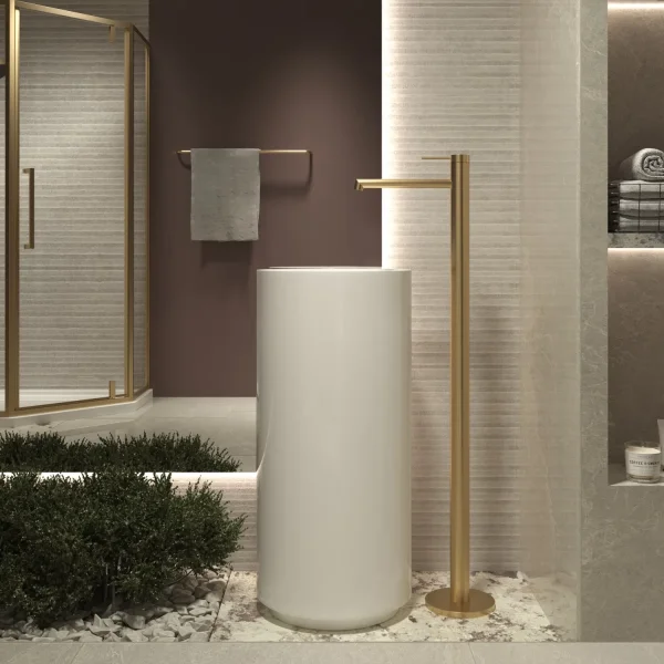 Смеситель напольный для раковины Vincea Rim VFBF-2R1BG золотой матовый