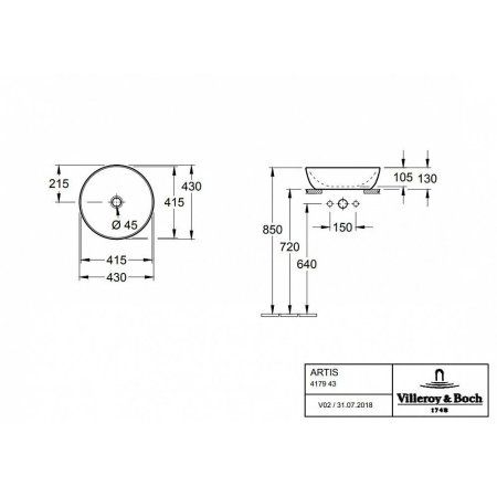 Раковина Villeroy & Boch Artis Plus 417943BCT8 43х43 см, Coal Black CeramicPlus