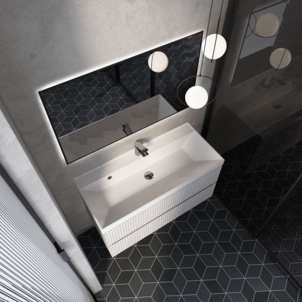 Тумба под умывальник подвесная AQUAme "S1" AQM900110WH 100 см., цвет белый глянец.