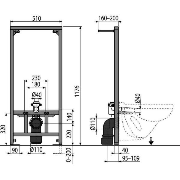 Система инсталляции для подвесного унитаза AlcaPlast A114/1200